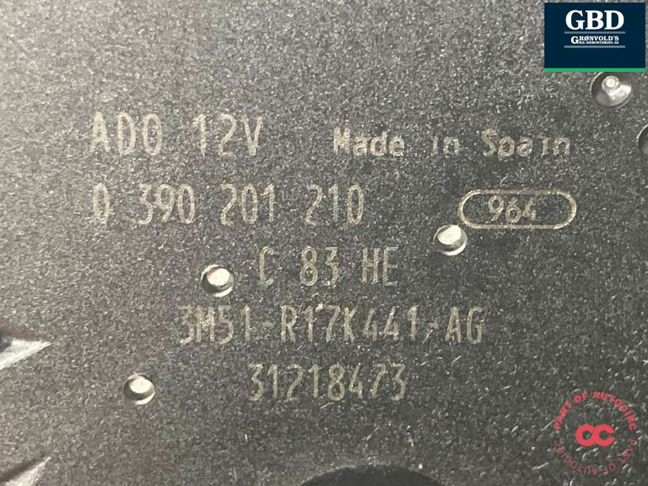 Viskermotor bakrute til Ford S-Max 2010-2015 (Type I, Fase 2)  (BOSCH|1689913|3M51-R17K441-AG|0 390 201 210)
