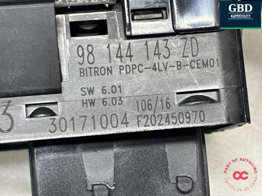 Bryter ruteheis førerdørspanel til Peugeot 5008 2010-2017 (Type I) (98 144 143 ZD|)