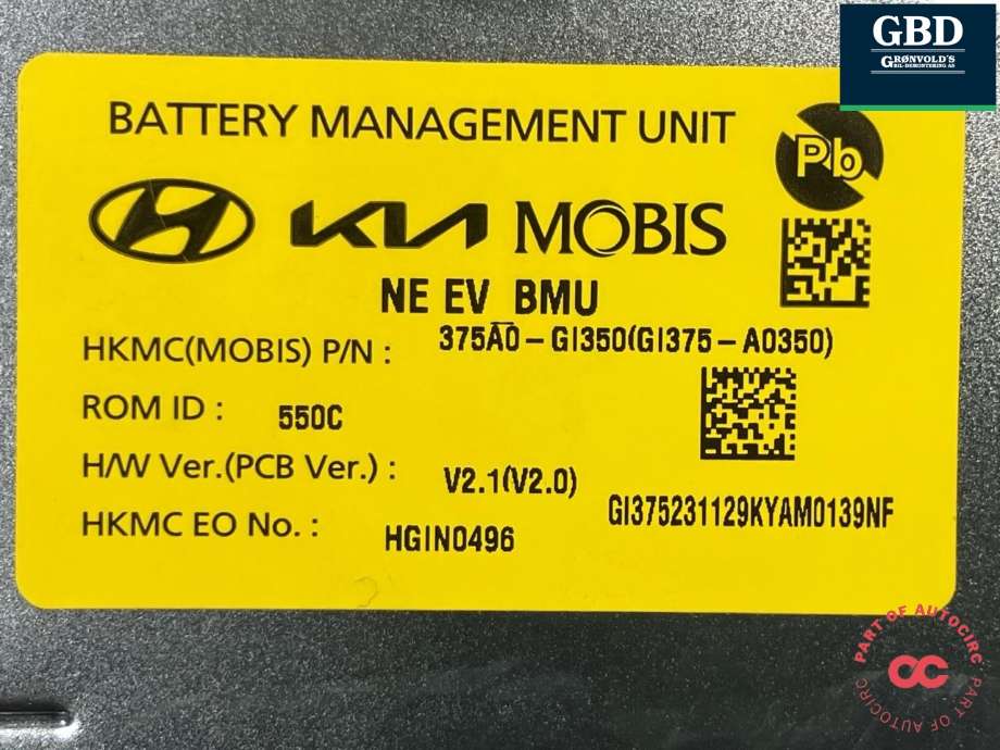 Styreenhet batteri elbil (BMS - Battery Management System) til Hyundai Ioniq 5 2021-->>  (375A0GI350|375A0-GI350|GI375-A0350)