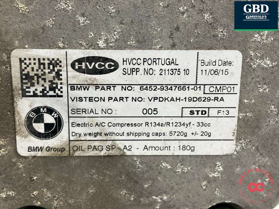 Aircondition kompressor til BMW X5 2013-2018 (F15) (F15) (64 52 9 496 106|6452-9347661-01|)