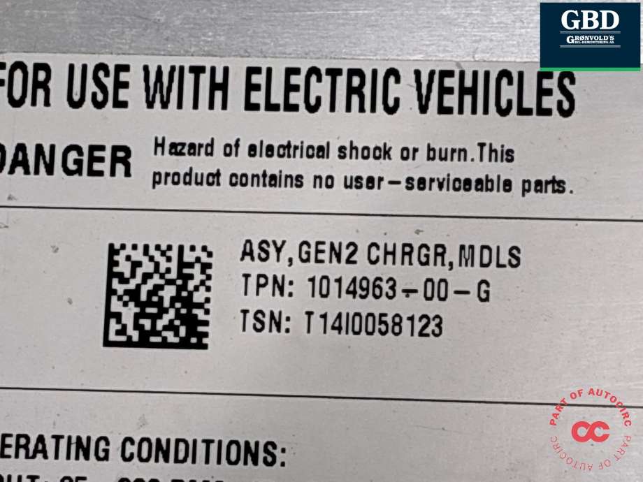 Batterilader (OBC - On Board Charger) til Tesla Model S 2013-2016 (Fase 1)  (1014963-00-G|1014963-00-J| 1014963-00-K| 1014963-00-L|1014963-03-A| 1014963-06-A| 1014963-99-K)