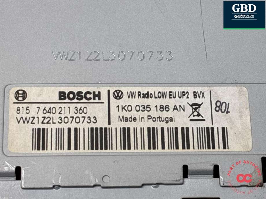 Bilstereo til VW Caddy 2010-2015 (Type III, Fase 2) (1K0 057 186 AN|1K0 057 187 NX|1K0035186AN)