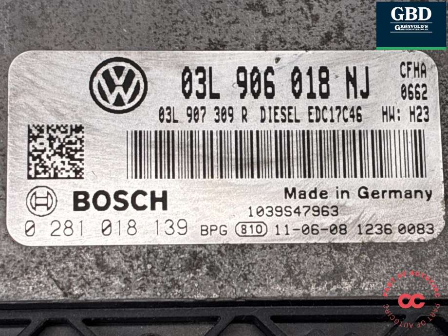 Styreenhet motor til VW Caddy 2010-2015 (Type III, Fase 2)  (03L 906 018 NJ|03L 906 018 NJ 2KC|03L907309R| 1T0906216L)