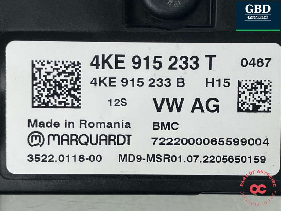 Styreenhet batteri elbil (BMS - Battery Management System) til Audi e-tron 2018-->>  (4KE 915 233 AF|4KE 915 233 T|4KE 915 233 B)