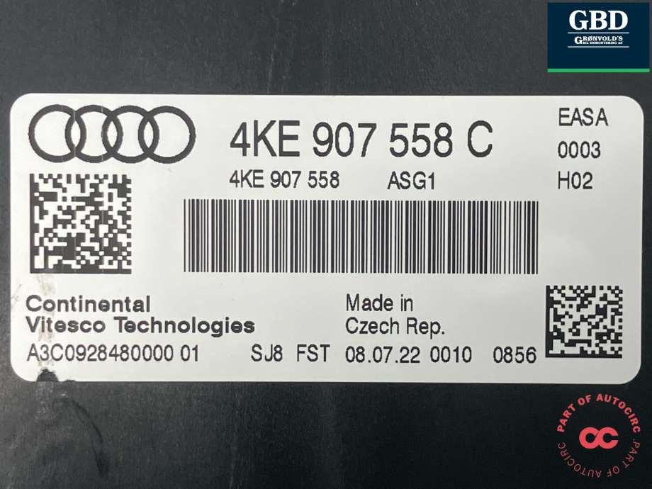 Styreenhet motor til Audi e-tron 2018-->>  (CONTINENTAL|4KE 907 558 C|A3C0928480000|)