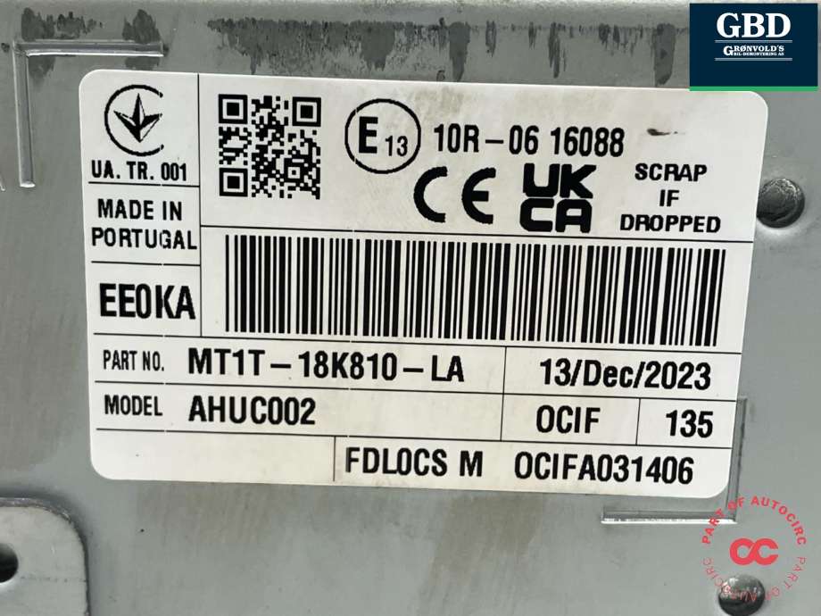 Bilstereo til Ford Transit Connect 2018-->> Type II, Fase 2  (2628199|MT1T-18K810-LA|)