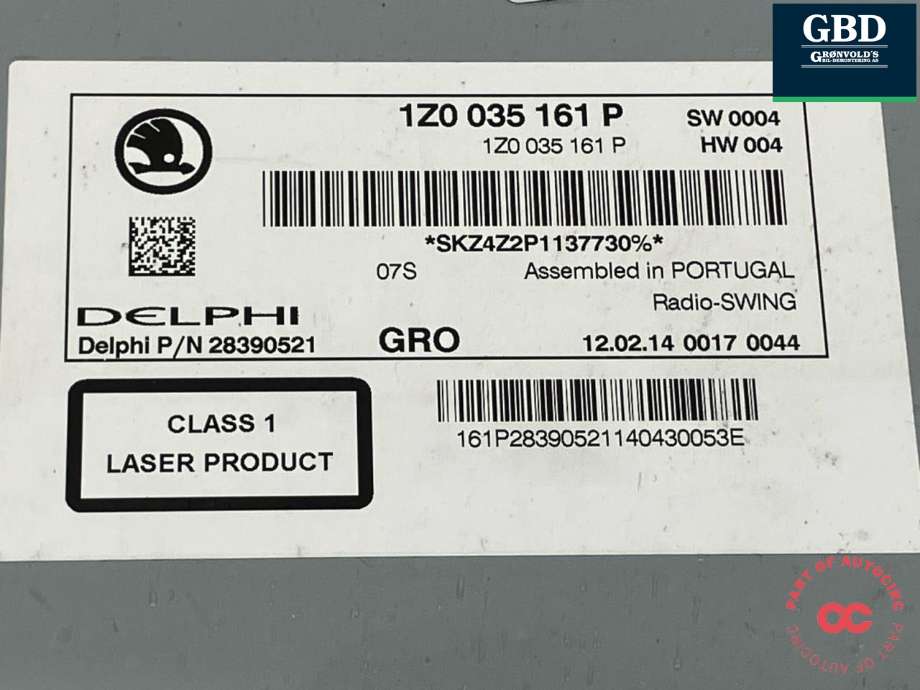 Bilstereo til Škoda Yeti 2014-2017 (Fase 2) (1Z0 035 161 M|1Z0 035 161 P|)