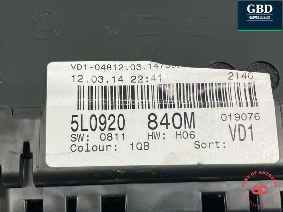 Instrumentpanel til Škoda Yeti 2014-2017 (Fase 2) (5L0 920 840 M KD0|5L0 920 840 M|)