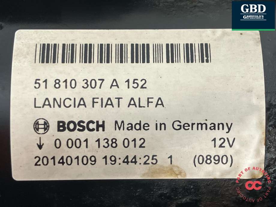 Starter diesel til Opel Combo D 2012-2018  (BOSCH|95522393|95520341|51810307| 0 001 138 012)