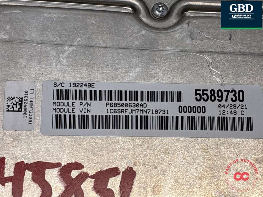 Styreenhet motor til Dodge RAM 2019-->> (Type V) (68256850AA|0281033494|)