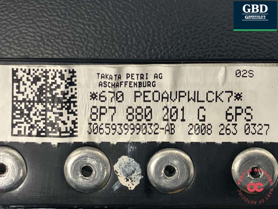 Airbag rattpute til Audi A3 2009-2012 (Type II, Fase 2) (TAKATA|8P7 880 201 G|8P7 880 201 G 6PS|306593999032-AB)