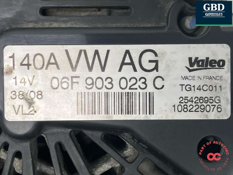 Dynamo diesel til Audi A3 2009-2012 (Type II, Fase 2)  (VALEO|06F 903 023 F|06F 903 023 C|TG14C011)