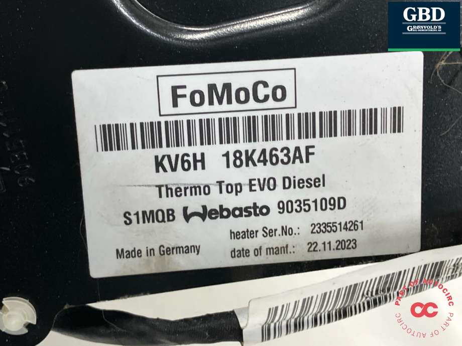 Dieselvarmer til Ford Transit Connect 2018-->> Type II, Fase 2  (2723364|KV6H-18K463-AF|)