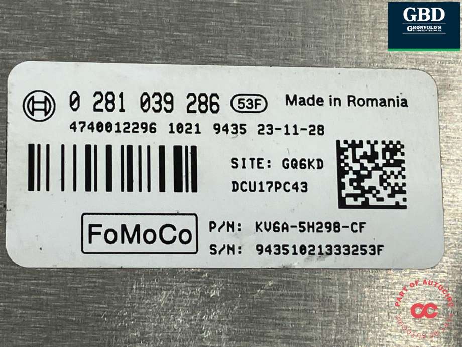 Styreenhet diverse til Ford Transit Connect 2018-->> Type II, Fase 2 (2598311|KV6A-5H298-CF|)