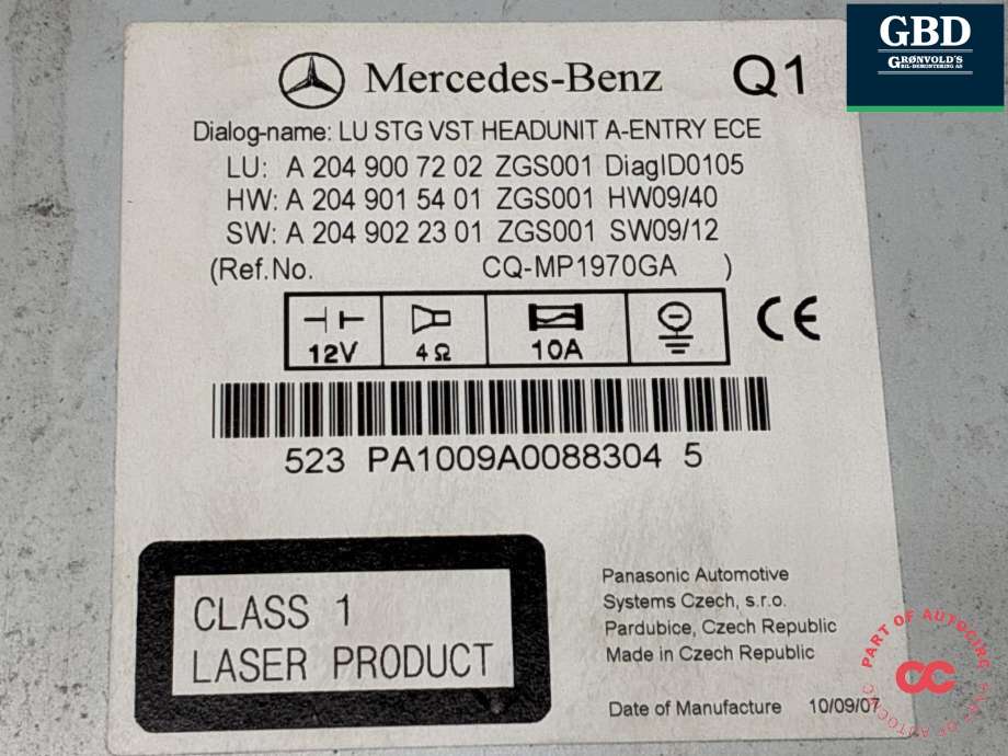 Bilstereo til Mercedes C-Klasse 2007-2011 (Fase 1) (W204) (W204) (A 204 900 72 02|)