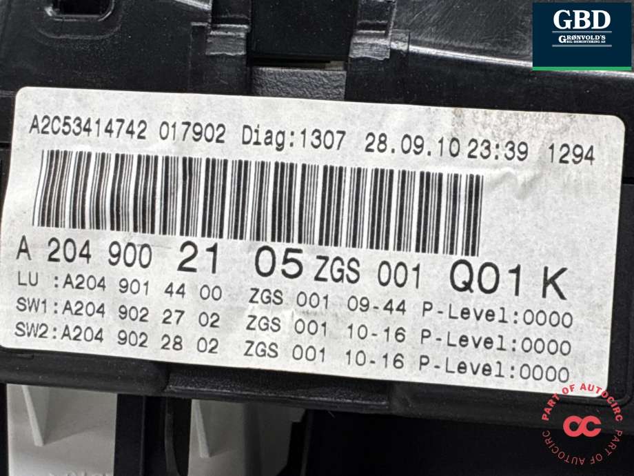 Instrumentpanel til Mercedes C-Klasse 2007-2011 (Fase 1) (W204) (W204) (A 204 900 21 05|A 204 900 70 00|)