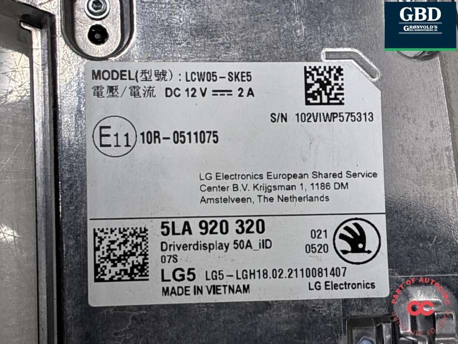 Instrumentpanel til Škoda Enyaq 2021-->> (5LA 920 320 A|5LA 920 320|)