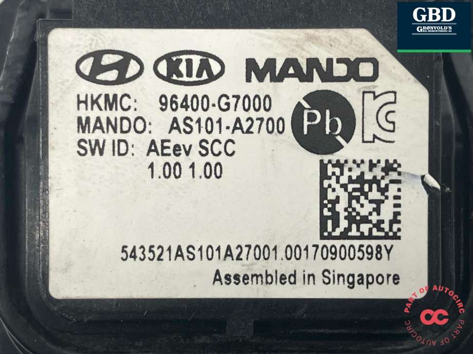 Sensor radar til Hyundai Ioniq Electric 2016-2019 (Fase 1)  (MANDO|96400G 7000|AS101-A2700|)