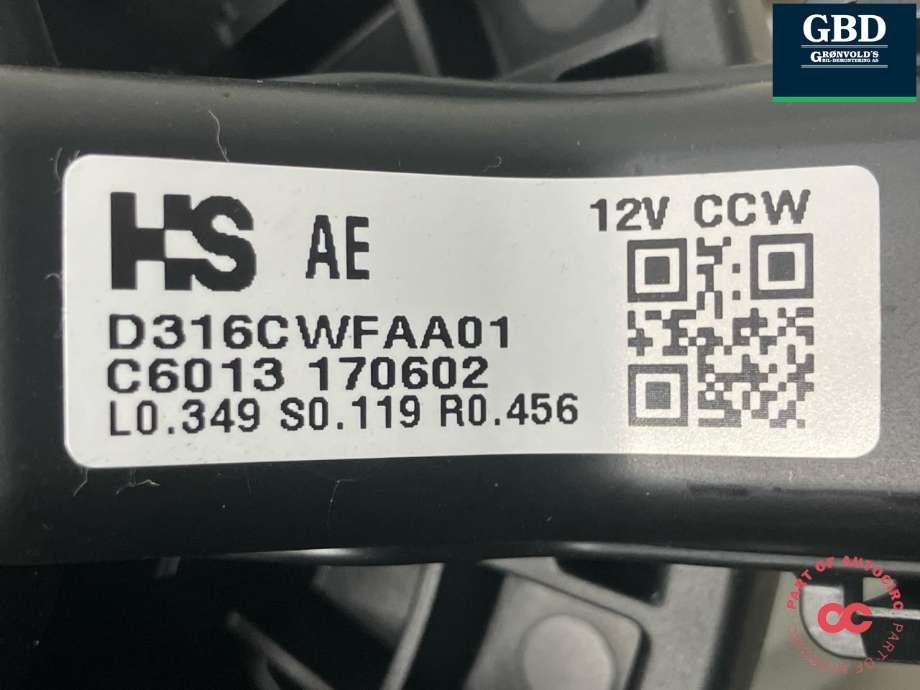 Varmeapparat motor til Hyundai Ioniq Electric 2016-2019 (Fase 1)  (97113G 2000|C6013 170602|D316CWFAA01)