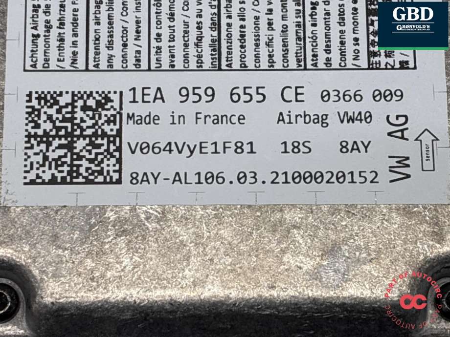 Airbag elektronikk til Škoda Enyaq 2021-->> (1EA 959 655 EA|1EA 959 655 CE|1EA959655CE)