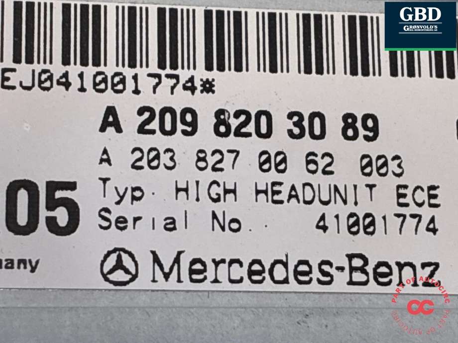 Bilstereo navigasjon til Mercedes CLK 2002-2009 (C209) (C209) (A 203 820 16 86 80|A 203 820 16 86|A 209 820 30 89)