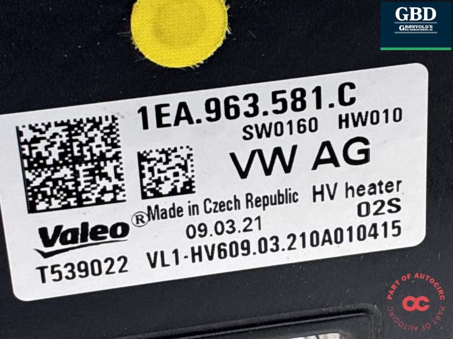Varmeapparat PTC-heater til Škoda Enyaq 2021-->>  (1EA 963 581 E|1EA 963 581 C|T199649)