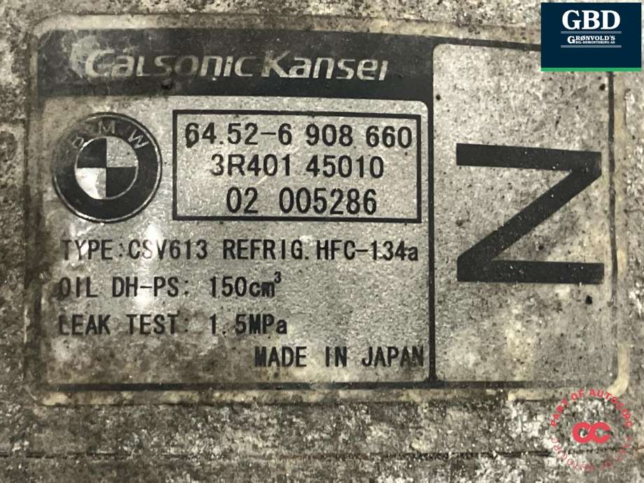 Aircondition kompressor til BMW 3-Serie 1998-2005 (E46) (E46) (64 50 9 182 795|64.52-6 908 660|)