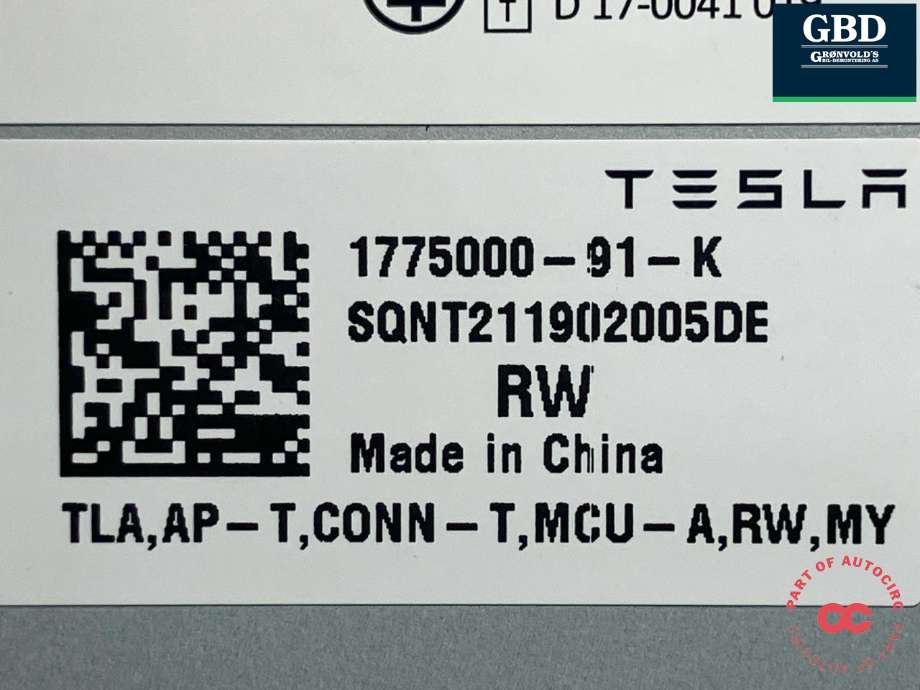 Styreenhet autopilot til Tesla Model Y 2021-2024 (Type I) (1684435-S0-J|1684435-S0-G| 1684435-S0-I|1775000-91-K| 1506277)