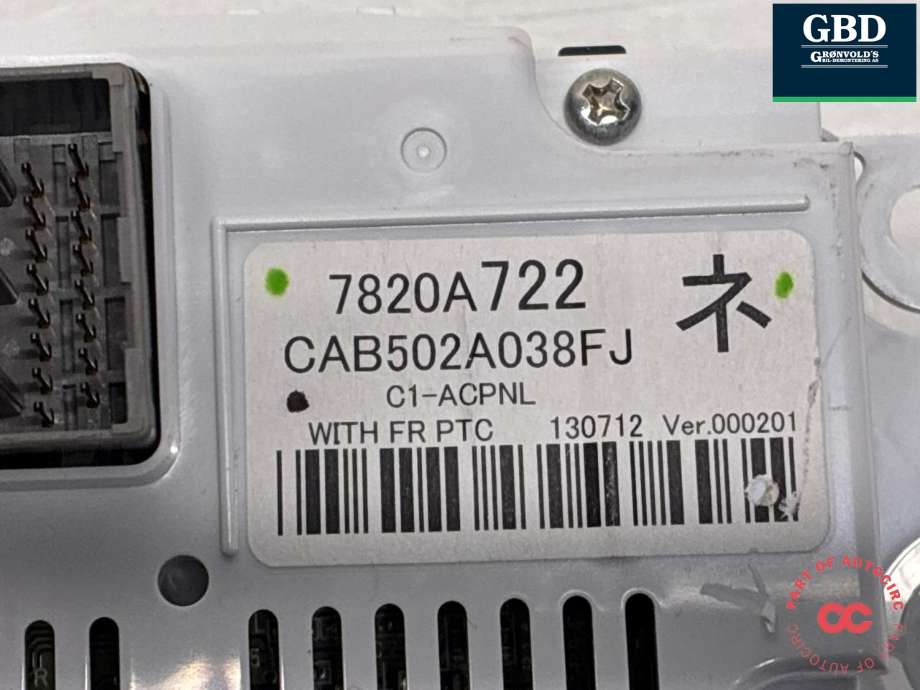 Varmeapparat betjening til Citroën C4, Aircross 2012-2017 (16 123 767 80|16 111 345 80|7820A722)