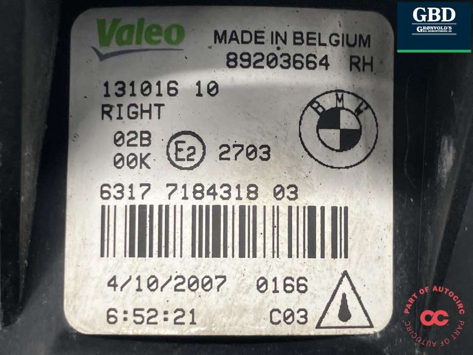 Tåkelykt høyre foran til BMW X5 2007-2013 (E70) (E70) (VALEO|63 17 7 184 318|89203664|)