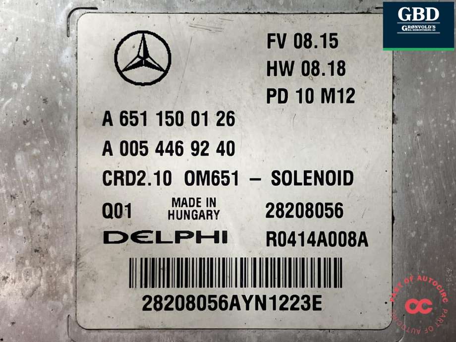 Styreenhet motor til Mercedes C-Klasse 2007-2011 (Fase 1) (W204) (W204) (DELPHI|A 651 150 01 26|A 005 446 92 40|28208056| R0414A008A)