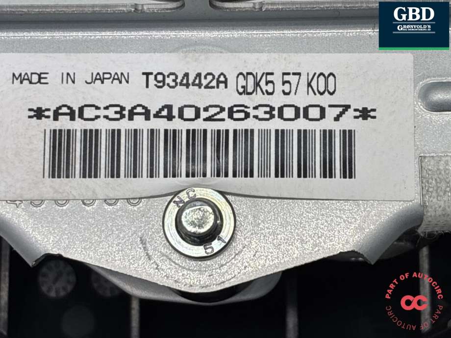 Airbag rattpute til Mazda 6 2010-2013 (Type II, Fase 2)  (GDK557K00|GDK5 57 K00|)