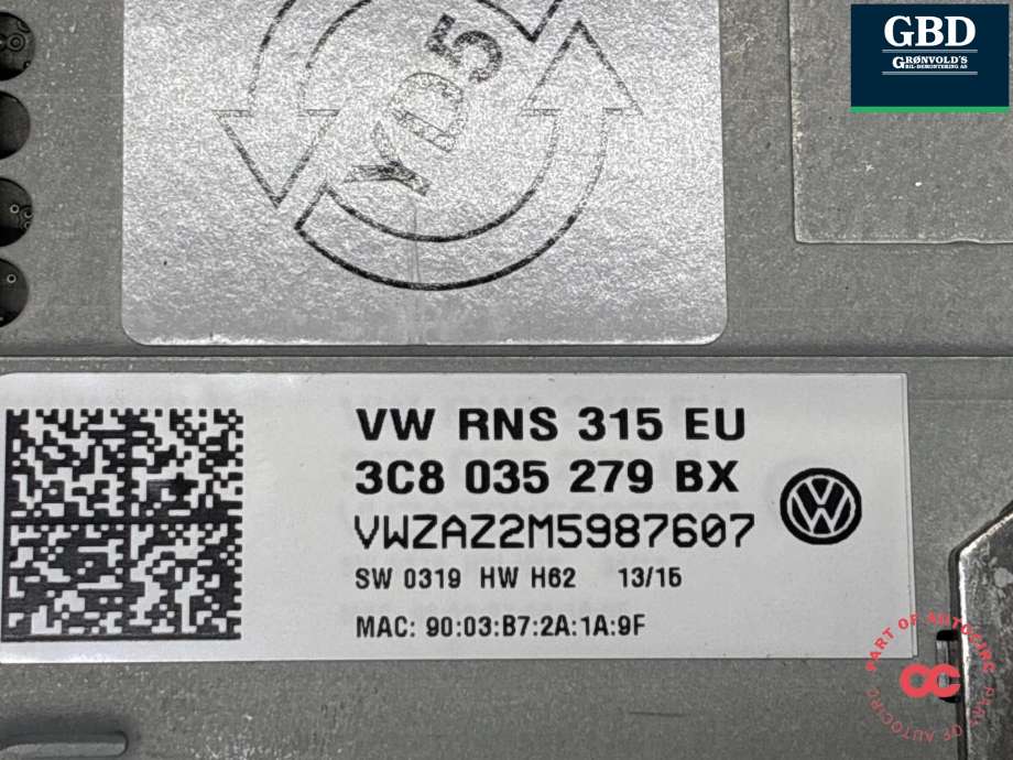 Bilstereo navigasjon til VW Passat 2011-2015 (B7) (B7) (3C8 035 279 B|3C8 035 279 BX|)