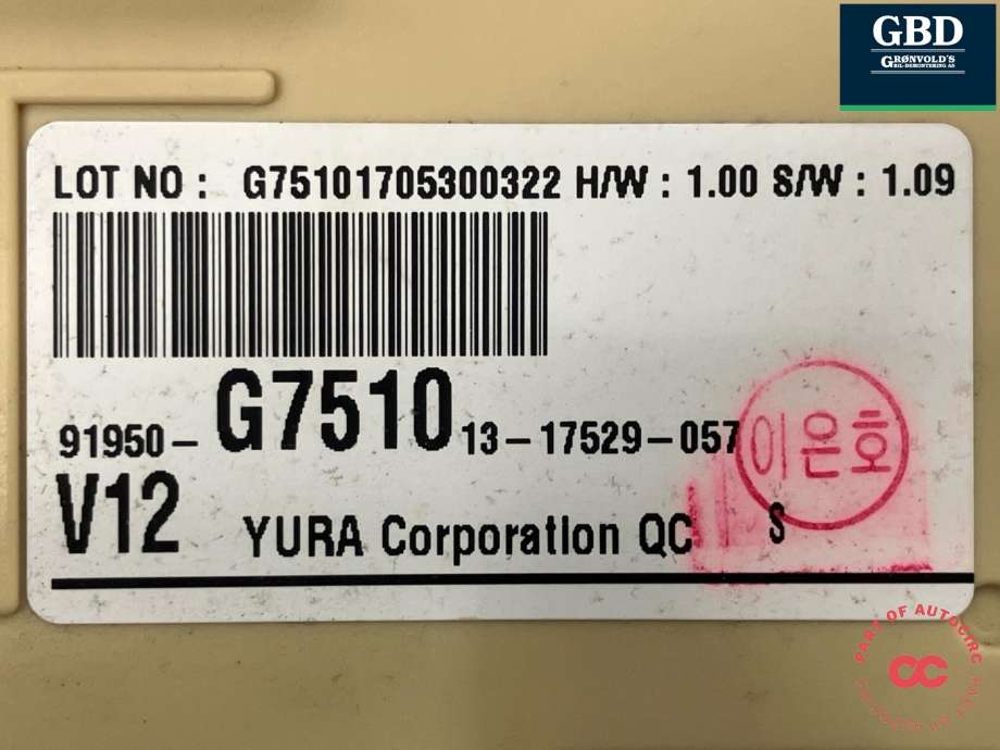 Sikringsboks til Hyundai Ioniq Electric 2016-2019 (Fase 1)  (YURA|91950G 7510|91950-G7510|13-17529-057)