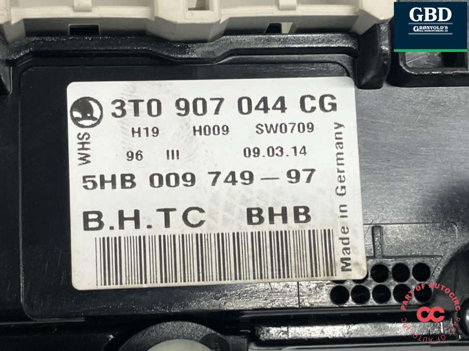 Varmeapparat betjening til Škoda Yeti 2014-2017 (Fase 2)  (3T0 907 044 DA WHS|3T0 907 044 CG WHS|3T0 907 044 CG)
