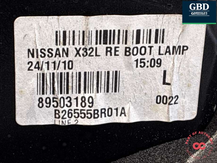 Baklykt venstre indre til Nissan Qashqai 2014-2021 (Type II) (265554EA5E|265554EA5C|89503189| B26555BR01A)