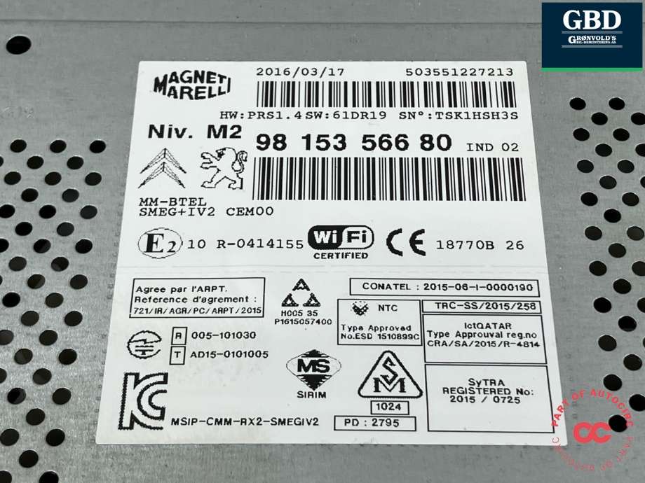 Bilstereo til Peugeot 208 2012-2019 (Type I) (16 153 387 80|98 153 566 80|)