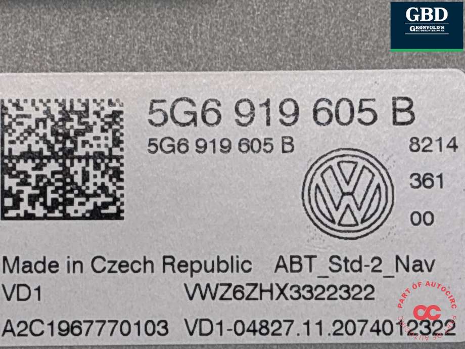 Bilstereo navigasjon skjerm til VW Touran 2015-2021 (Type II) (5NN 919 605 B|5G6 919 605 B|)
