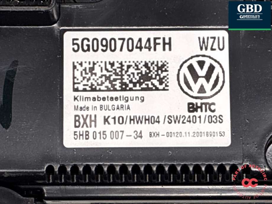 Varmeapparat betjening til VW Touran 2015-2021 (Type II) (5G0 907 044 FH WZU|5G0907044FH|)