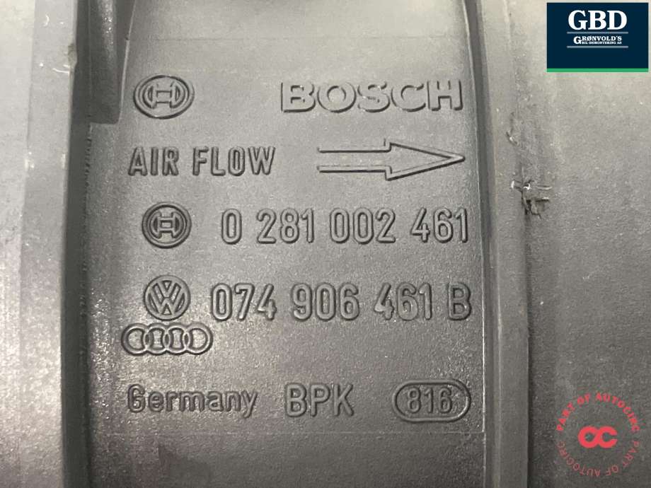 Luftmengde/luftmassemåler til Audi A3 2003-2008 (Type II, Fase 1)  (BOSCH|074 906 461 B|074 906 461 BX|0 281 002 461)