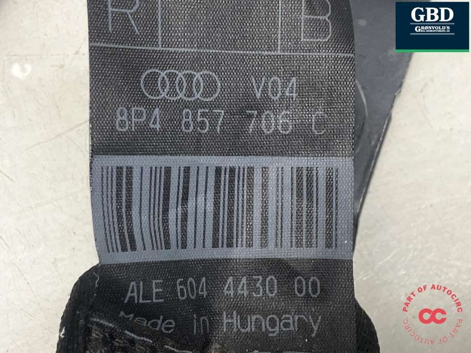Sikkerhetsbelte foran høyre til Audi A3 2003-2008 (Type II, Fase 1)  (8P4 857 706 J  V04|8P4 857 706 C  V04|)