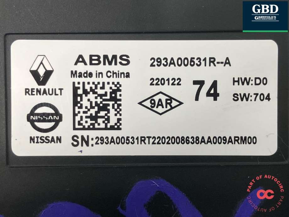 Styreenhet batteri elbil (BMS - Battery Management System) til Nissan Ariya 2022-->> (293A00531R|293A00531R-A|)