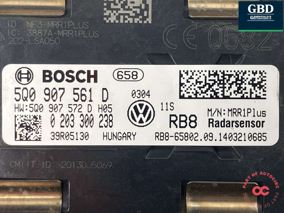 Sensor radar til VW e-Golf 2014-2017 (Fase 1)  (BOSCH|5Q0 907 561 F|5Q0 907 561 D|0 203 300 238)