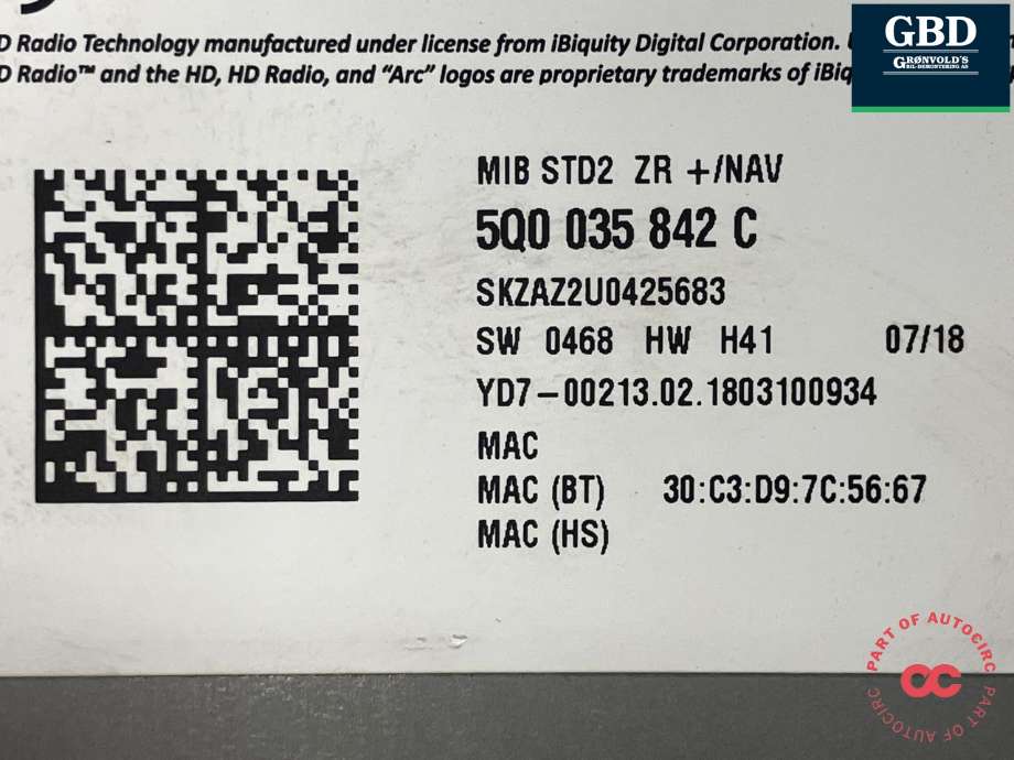 Bilstereo til Škoda Fabia 2014-2021 (Type III) (5Q0 035 842 C|)