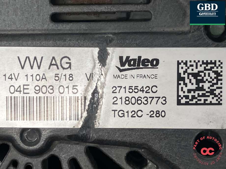 Dynamo til Škoda Fabia 2014-2021 (Type III) (VALEO|04E 903 015 H|04E 903 015 A | 04E 903 015 AX | 04E 903 015 HX|04E 903 015 | 04E 903 015 G |04E 903 015 X | 04E 903 015 GX)