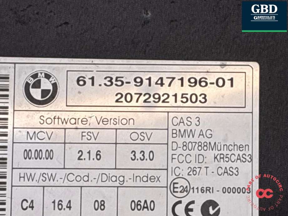 Styreenhet diverse til BMW 3-Serie 2005-2011 (E90/E91/E92/E93) (E90/E91/E92/E93) (61 35 9 395 657|61.35-9147196-01|)