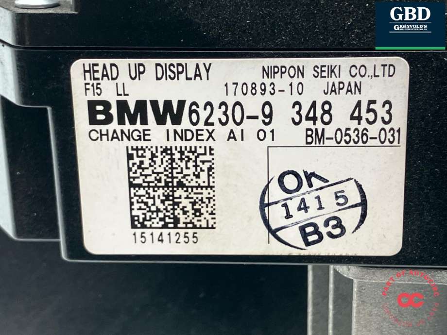 Instrument head-up display (HUD) til BMW X5 2013-2018 (F15) (F15) (62 30 9 384 373|6230-9 348 453|)