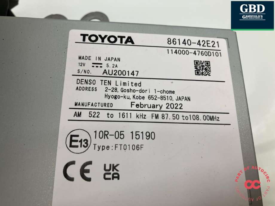 Bilstereo navigasjon til Suzuki Across 2020-->>  (T8614-042E2-100|86140-42E21|)