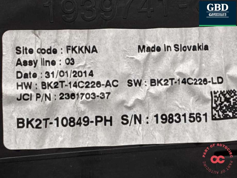 Instrumentpanel til Ford Transit Custom 2013-2023 (Type I)  (2258753|BK2T-10849-PP|BK2T-10849)