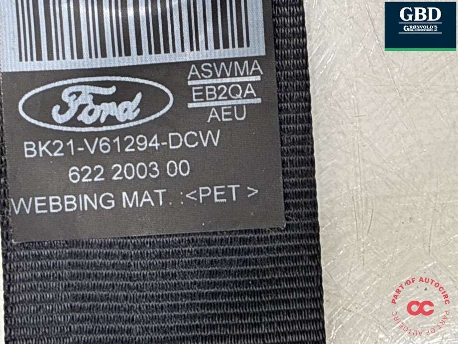 Sikkerhetsbelte foran høyre til Ford Transit Custom 2013-2023 (Type I) (2807820|BK21-V61294-FD3JA6|BK21-V61294-DCW)